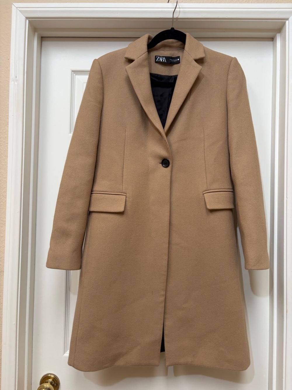 Zara Tan Single-Button Wool-Blend Coat